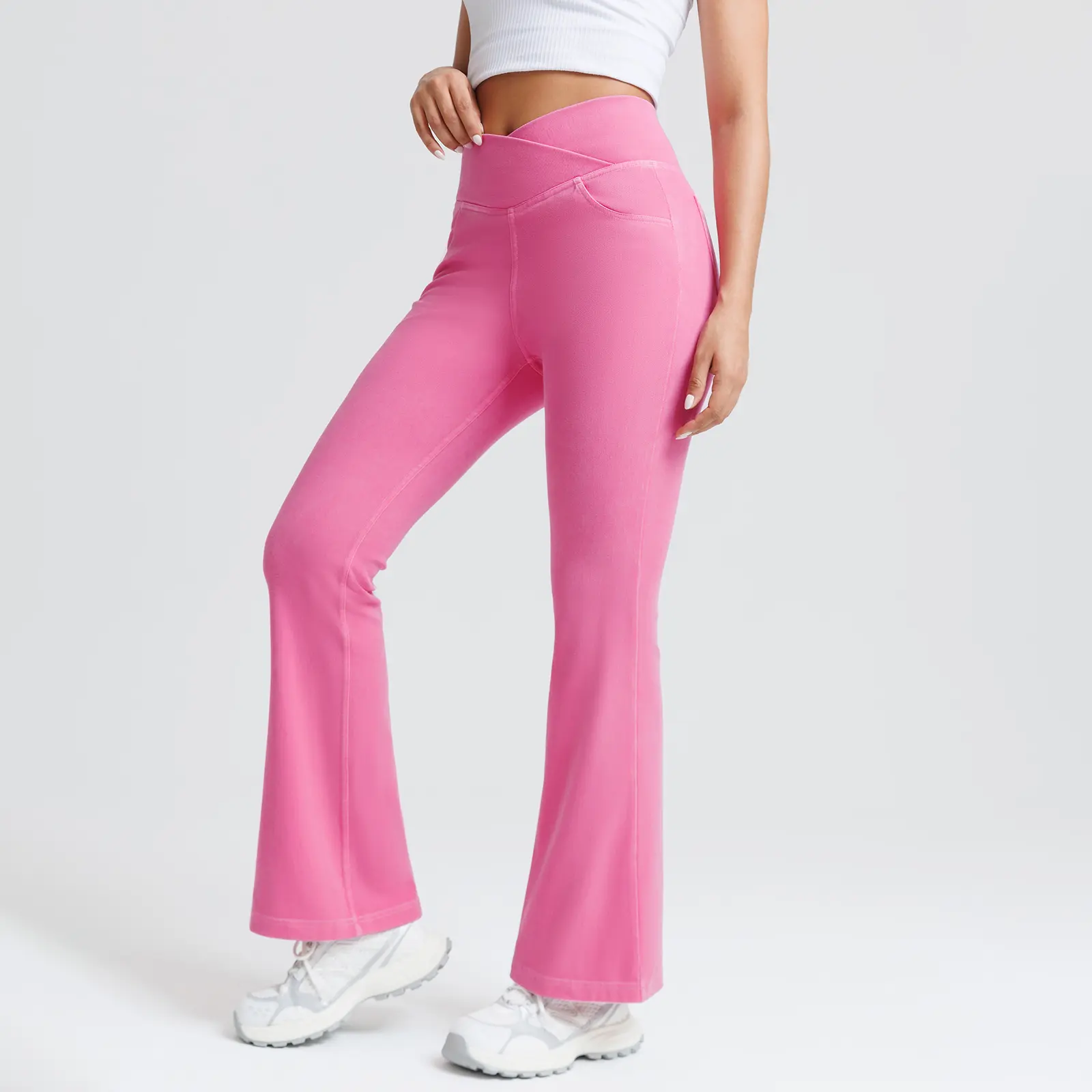 BRXL【Discount for live】Women’s Pink Crossover Jeggings, High-Waisted Stretchy Denim Leggings with Back Pockets, V Cross Waist Tummy Control for a Flattering Fit