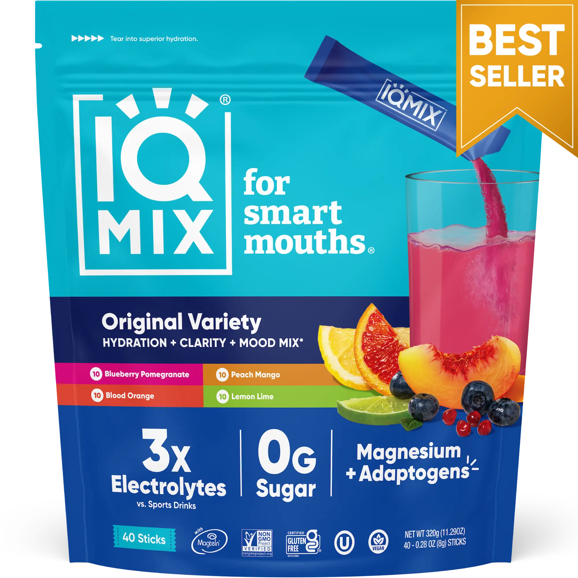 IQMIX Variety Pack (40 Sticks) - Sugar Free Electrolytes Powder Packets - Hydration Powder Supplements Drink Mix