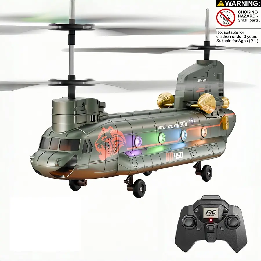 Kids RC Helicopter Toy - 3.5CH Remote Control Chinook Military Aircraft with LED Lights & Gyro, Perfect Gift for Beginners & Aviation Fans（Users need to prepare 3 AAA batteries）