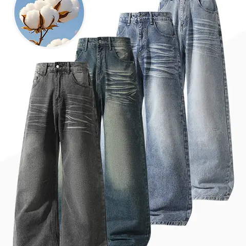 Men’s jeans  loose straight fit men’s jeans; suitable for everyday casual wear in all seasons; classic design men’s jeans. Pants Breathable Trouser Cotton Denim