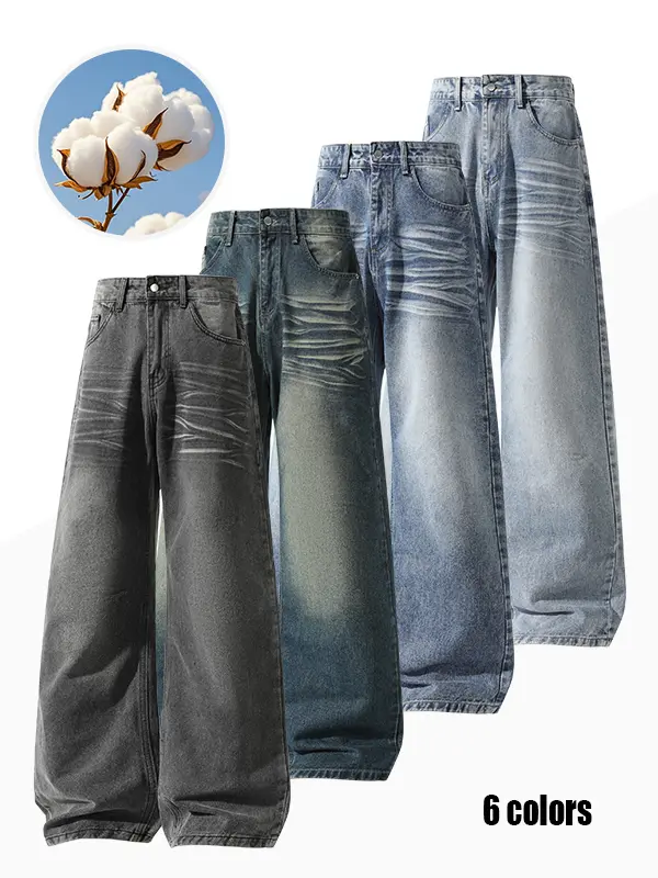 Men’s jeans — loose straight fit men’s jeans; suitable for everyday casual wear in all seasons; classic design men’s jeans. Pants Breathable Trouser Cotton Denim