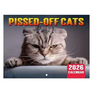 2026 Angry Cat Calendar, Fun Planner for Home Office, Engaging Wall Calendar Notebook, Unique Gift Idea for Cats Lovers
