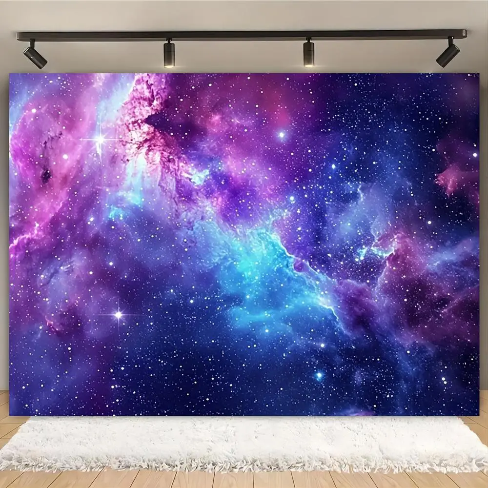 1pc Polyester 2D Flat Galaxy Glow Wall Background Cloth - Vibrant Starry Sky Space Design, Hanging Fabric for Parties & Indoors, Bedroom Living Room Decor