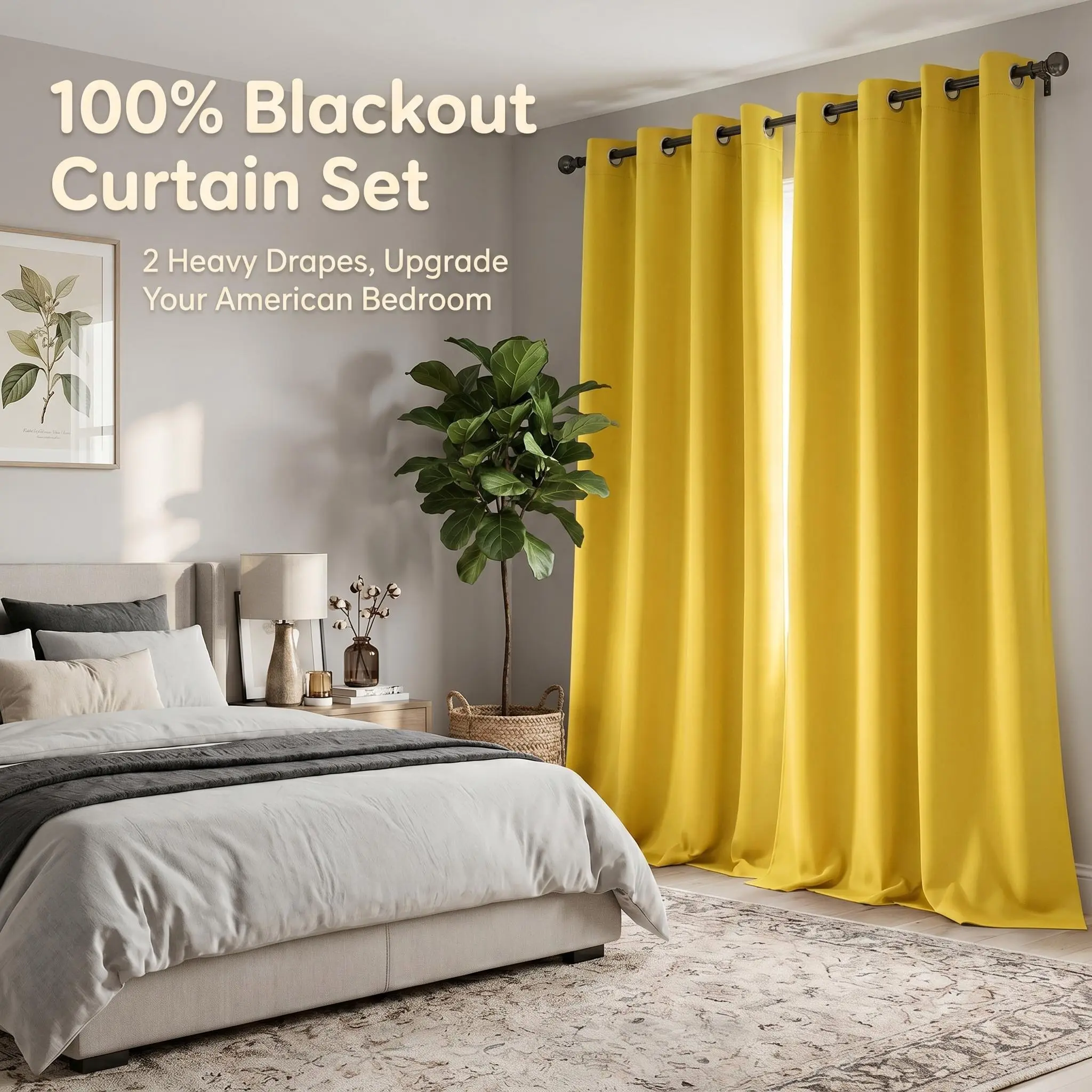 2 Pcs 52x84 inch Solid Full Blackout Grommet Curtains, Light-Blocking Blackout Window Cover with UV Protection, Luxury Room Decor for Living Room, QF222 Cortinas Inganchos