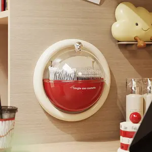 1 Pcs Wall-Mounted Storage Box | Retro-Chic Style | Rotatable Flip & Grid Dividers | Ideal for Cotton Swabs & Contact Lenses in Bathroom/ Vanity | Makeup Box Organizer