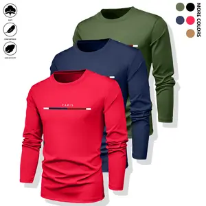 Men's 3-Pack Fitted Cut Polyester Fabric Crew Neck Long-Sleeve T-Shirts - Solid Plain, Breathable, Lightweight, Quick-Dry, Multi-Size for Gym Workouts, Outdoor Activities