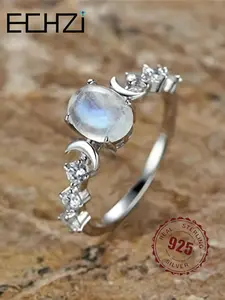 S925 Sterling Silver Moonstone Decorated Ring, Fashion Jewelry for Party, Daily Clothing Decor, Trendy All-match & Exquisite Jewelry for Birthday Gift