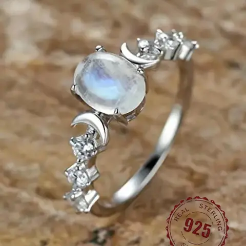 S925 Sterling Silver Moonstone Decorated Ring, Fashion Jewelry for Party, Daily Clothing Decor, Trendy All-match & Exquisite Jewelry for Birthday Gift, Elegant Fashion Rings, Elegant Ring, Elegant Everyday Ring, Beautiful Rings