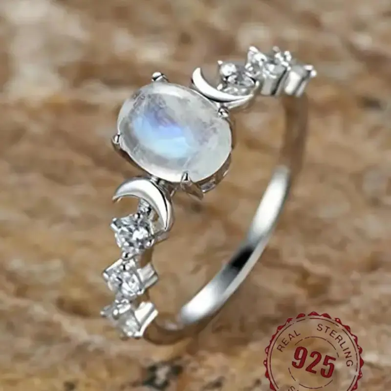 S925 Sterling Silver Moonstone Decorated Ring, Fashion Jewelry for Party, Daily Clothing Decor, Trendy All-match & Exquisite Jewelry for Birthday Gift, Elegant Fashion Rings, Elegant Ring, Elegant Everyday Ring, Beautiful Rings