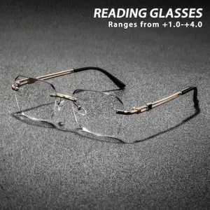 Men's Retro Elegant Metal Square Rimless Design Reading Glasses, Stylish Eyewear for Business and Daily Commute, Perfect for Fashionable Reading, Rimless Eyeglasses