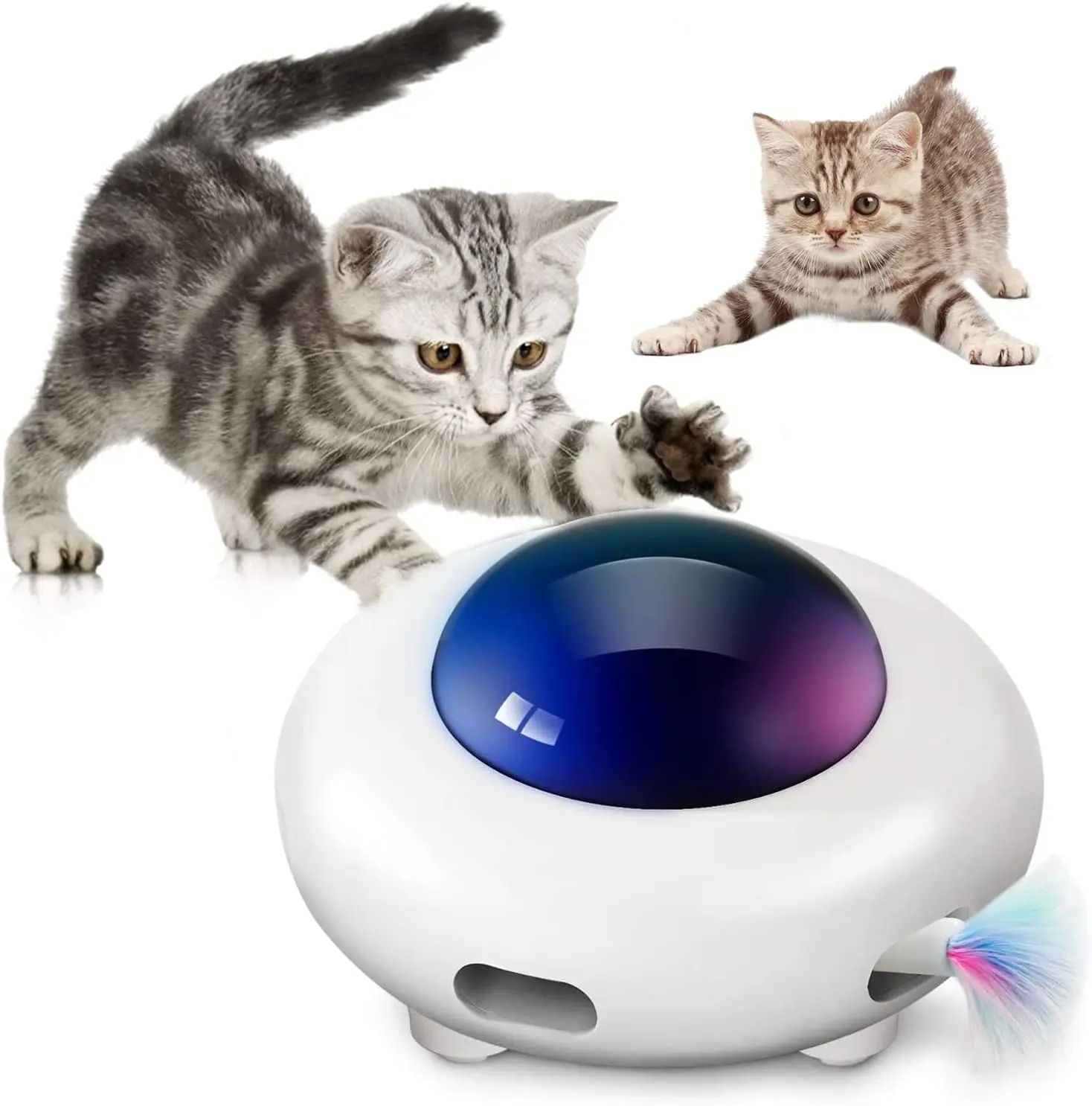 UFO Interactive Cat Toy, Ambush Electronic Cat Toy with Rotating Feather, Automatic Cat Toys Fun Smart Teaser Toy, Exercise Entertainment for Indoor Cats Kitty Catching Training Hunting, Auto On/Off
