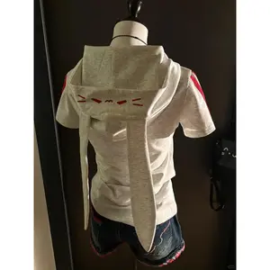 Cute house Yameng slim fit Japanese rabbit ears hooded short-sleeved zipper jacket 2025 summer girl T-shirt top