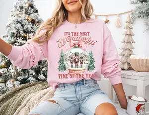 Nutcracker Christmas Shirt for Women, Christmas Sweatshirt with Snow Globe, It's Most Wonderful Time of The Year Christmas Sweater