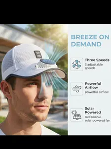 USB Rechargeable Baseball Hat, Adjustable Wind Speed, Breathable Mesh Back, Wide Brim Sunshade, Unisex, Lightweight, Summer Travel Hat, Lightweight Adjustable Cap