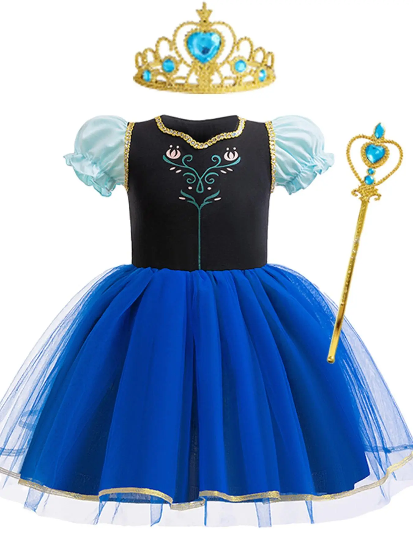 Girls' Princess Costume Set, Including Dress & Crown & Scepter, Cosplay Princess Dress for Party, Birthday Party Dress Up Costume, Costume for Parties