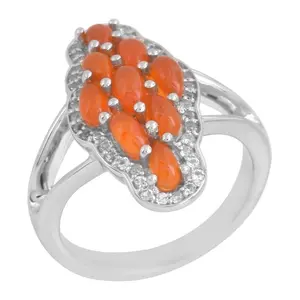 Affinity Gems Carnelian & White Topaz Cluster Ring, Sterling