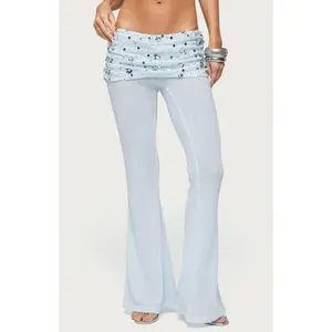 Edikted Women's Zephyra Beaded & Sequin Foldover Pants