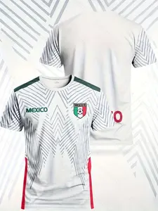 Men's Soccer Jersey, Fitted Breathable Sportswear, Geometric Pattern, and Stripes, Mexico Text, Ideal for Training and Casual Wear