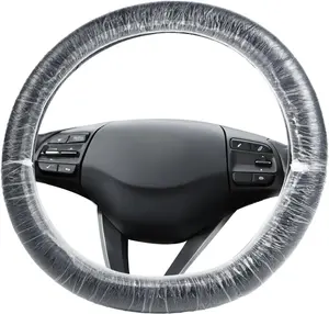 100Pcs Disposable Car Steering Wheel Covers, Universal Plastic Steering Wheel Protector with Elastic, Automotive Interior Protection Accessories for Most Vehicle Models