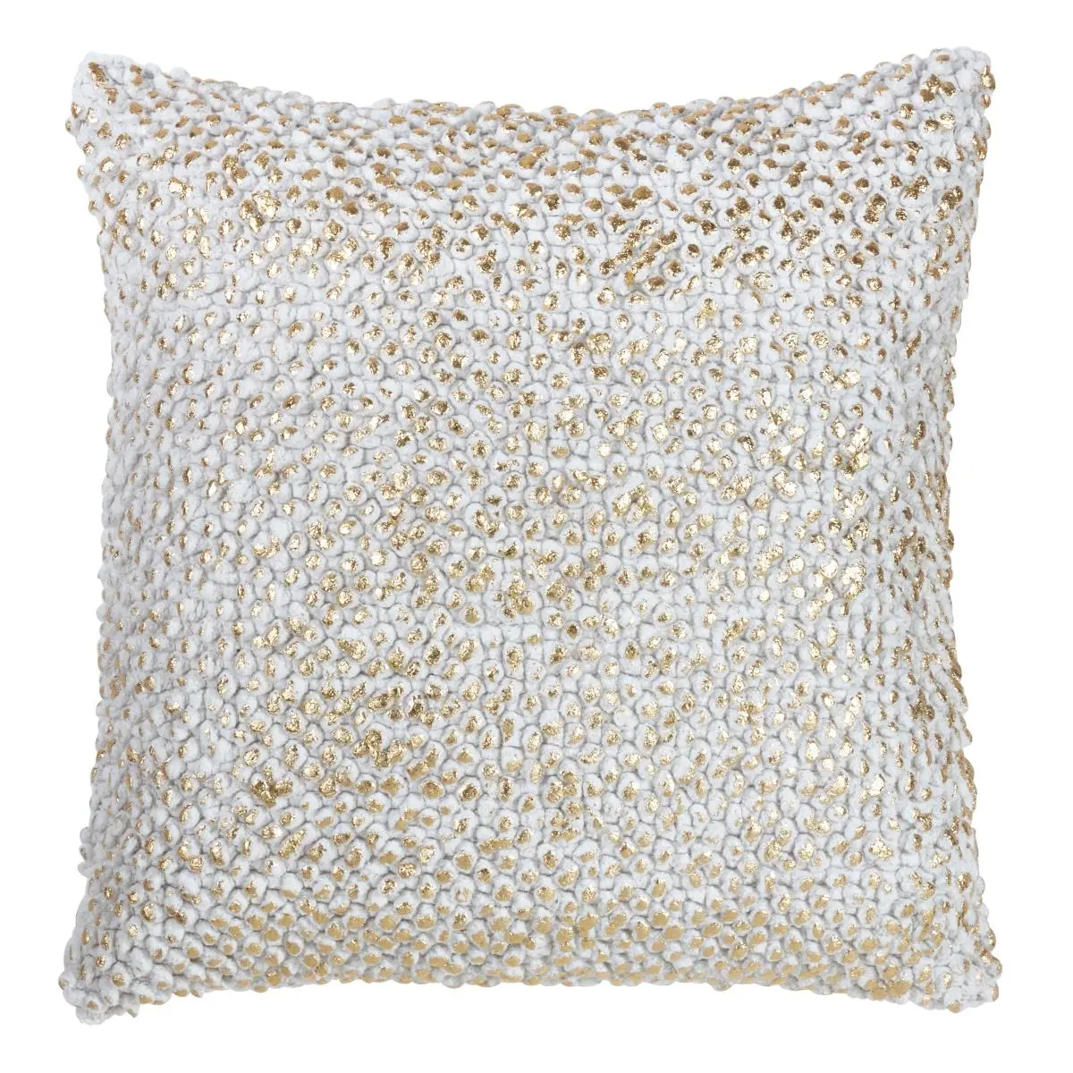 SARO 5373.GL18S 18 in. Square Down-Filled Cotton Throw Pillow - Gold, Opulent Decorative Pom-Poms Standard Pillows with Foil-Printed Accents, Opulent Standard Pillows
