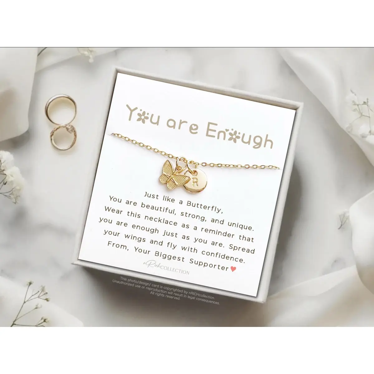 You Are Enough Butterfly Necklace - Inspirational Custom Gift For Her | Self-Love & Wellness Transformation | Birthday Sister Best Friend