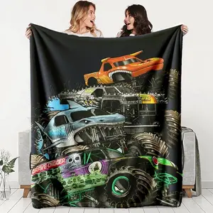 Monster Jam Monster Truck Flannel Blanket, Soft & Warm Polyester Fiber Throw, Camping Blanket, Ideal Gift for All Seasons