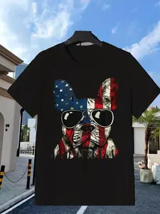 Men'S & Women'S French Bulldog American Flag T-Shirt |   All-Season Casual Wear for Sport Fans |   Playful Design |   Ideal for Gym & Outdoor Activities |   Vintage Style Crew Neck Slight Stretch Fabric Regular Fit