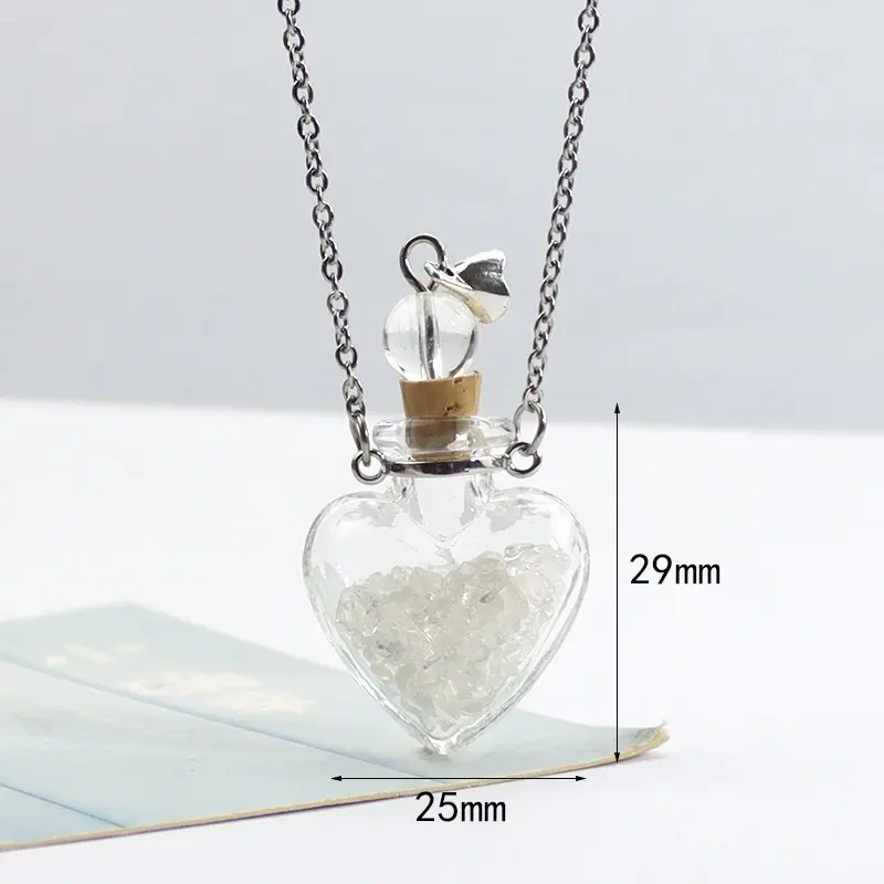 White crystal heart shaped glass necklac