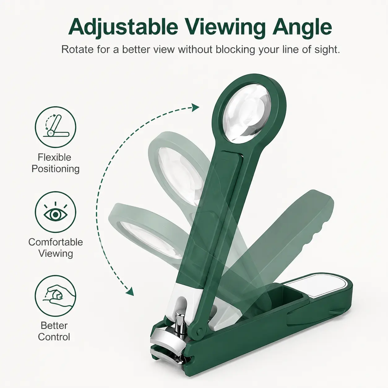 10X Magnifying Nail Clipper with Built-In Magnifier, Stainless Steel Nail Cutter with Adjustable Viewing Angle, Easy Grip Precision Trimmer for Fingernails & Toenails, Seniors & Adults