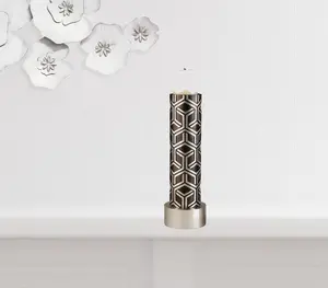 212 MAIN Decorative Polyresin Pillar Type Tabletop Candle Holders, Espresso & Silver Finish, Set of 2 - Contemporary Look, Includes Candles, Home Decor Ornaments, Ideal Home Supplies Gift