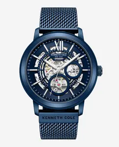 Skeleton Automatic Blue-IP Stainless Steel Mesh Strap Watch