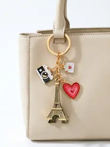 Romantic Eiffel Tower Keychain, Camera Heart Valentine's Day Gift Pendant, Cute Cartoon Design, All Seasons Memorial Gift