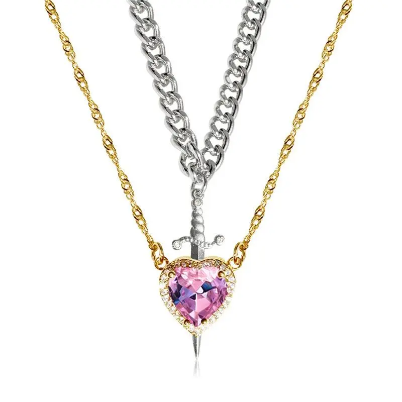 Pink Heart (Silver Necklace + Gold Pendant)