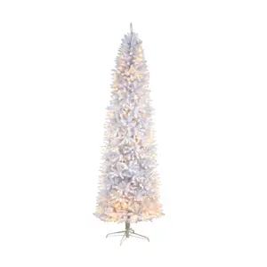 Nearly Natural 9'H Slim White Christmas Tree with 600 Lights