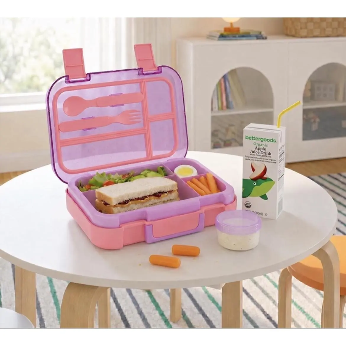 Pink Lunchbox with Compartments for Kids' Meals and Snacks - Perfect for School and Home Use