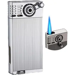 Jet Lighters Butane Refillable Fuel Window, Cool Gear, for Men Candles Camping BBQ Gift Ideas(No Gas) (Silver)
