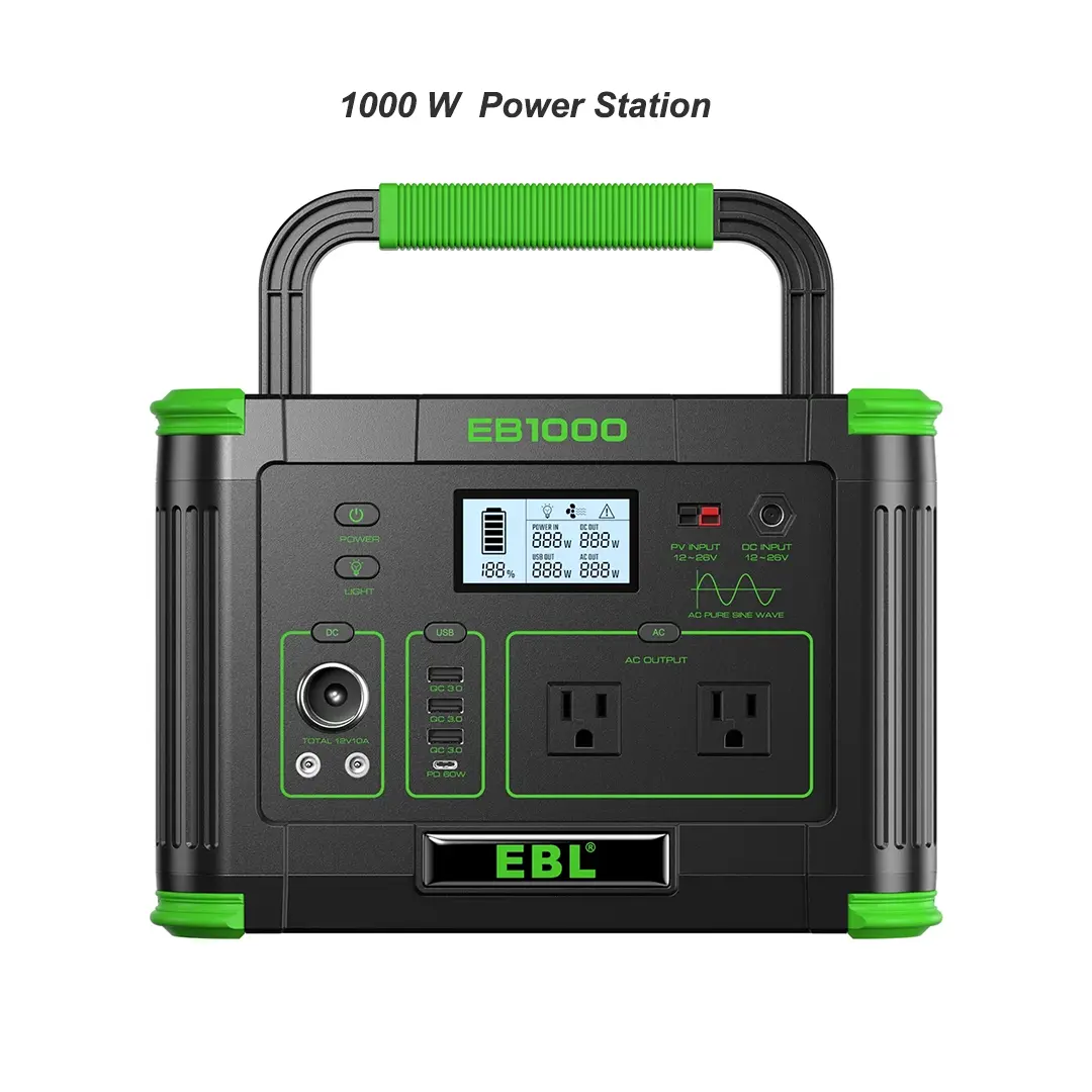 EBL Portable solar panel; Portable Power Station 1000W—Camping Solar Generator with 110V AC Outlet; For Home Camping Emergency Backup