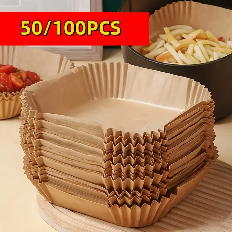 【Black Friday】50/100 PCS Non-Stick Air Fryer Liners, Easy to Clean, Baking Supplies, Baking Accessories, Suitable for Baking, Roasting and Microwaving, Ideal for Home and Commercial Kitchens