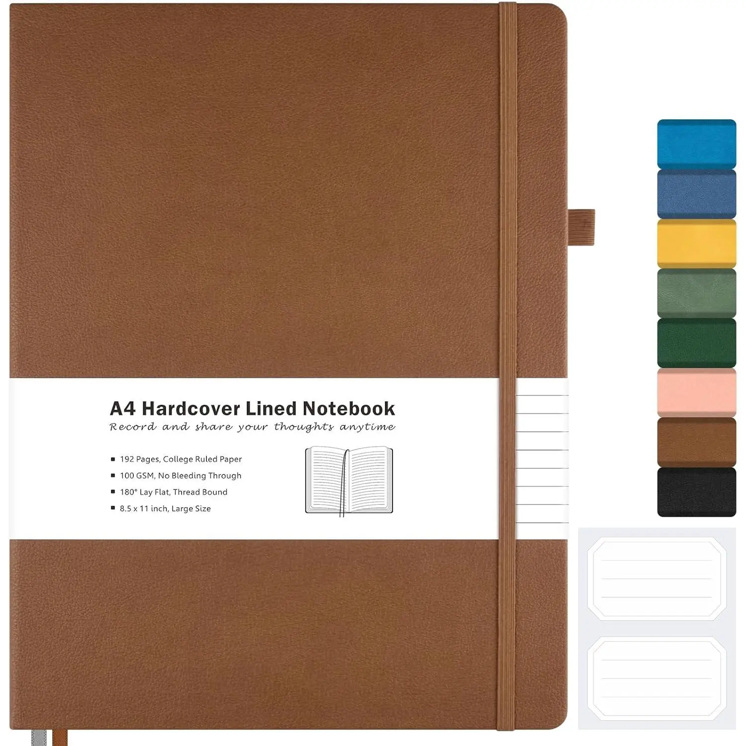 College Ruled Notebook, A4 Hardcover Leather Notebook for Work, Lined Notebook Journal for Women, Men, 192 Thick Paper, 8.5" x 11", Large Notebook with Pockets, Professional Business Notebook, Brown