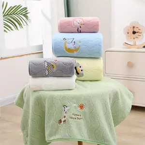 Soft Towels Set for Bathroom Cute Embroidery Highly Absorbent Microfiber Bath Towel Hand Towel Set