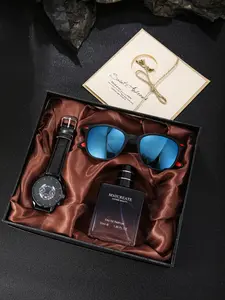 Stylish Watch with Cool Glasses, Classic Perfume Gift Set, Beautiful Greeting Card Included, Surprise Gifts, Perfect for All Seasons and Various Occasions