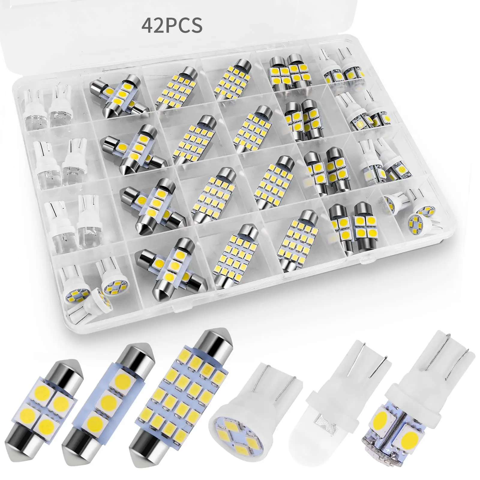 42Pcs Super Bright White Car Interior LED Bulb Kit, T10 194 31mm 41mm DE3175 Replacement Lights, Waterproof Dome Map Cab Width Lamp for Car Truck Interior Upgrade