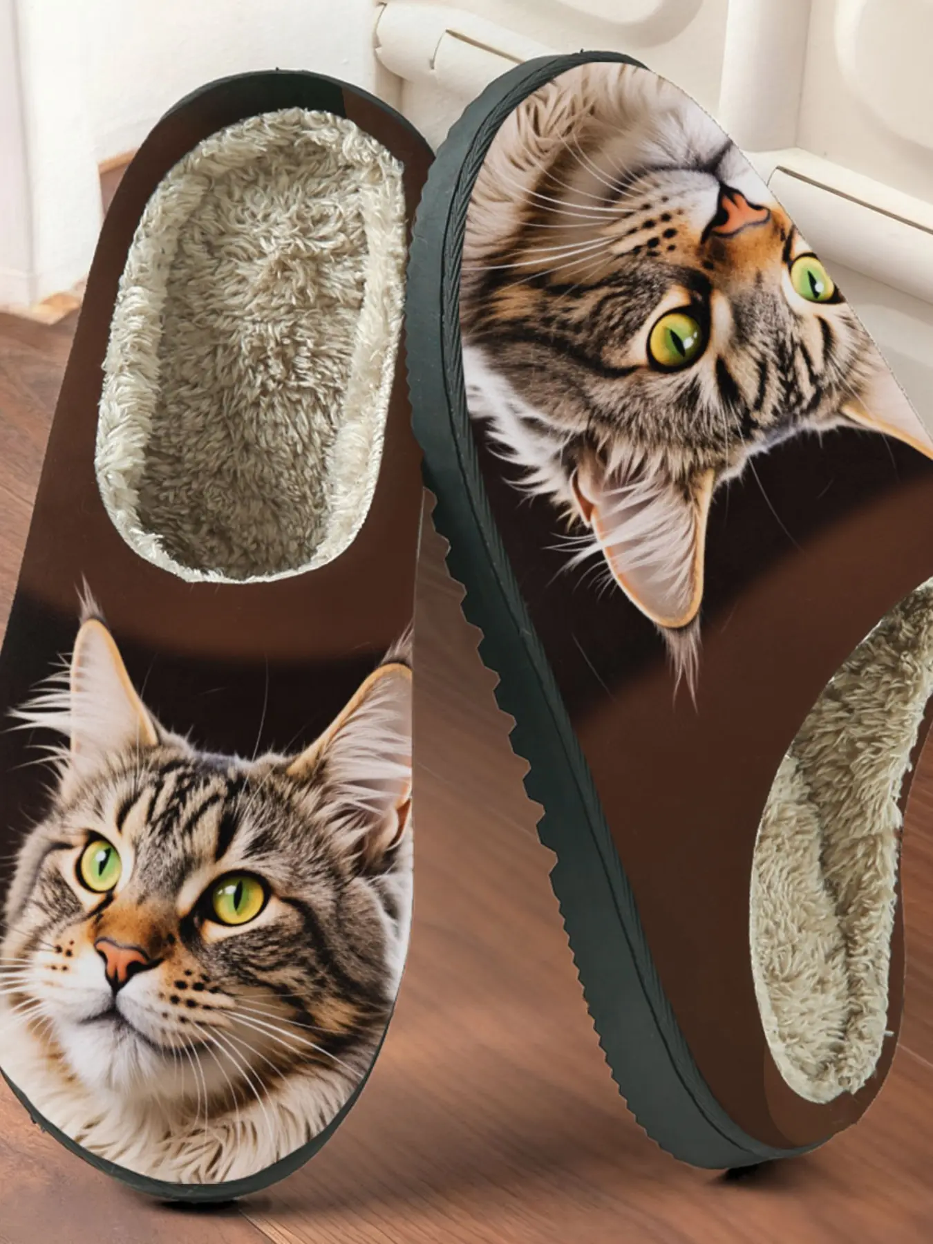 Maine Cat Realistic Healing Cotton Slippers, Plush Lined Anti-Slip Thick Sole, Home Warm Shoes for Autumn Winter, Casual Style