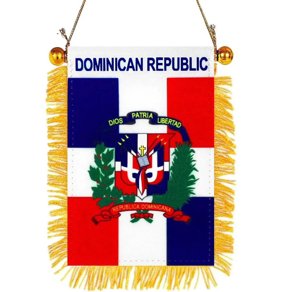 2 Pack-Dominican Republic Fringy Window Hanging Flag - Small Mini Dominican Republic Flag Banner for Car Rearview Mirror Décor - Fringed -Dominican Republic Hanging Flag with Suction Cup & Fringy-4x6 ''