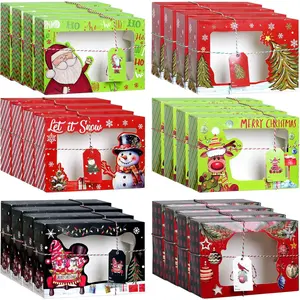 24 count Christmas Cookie Boxes 8.7"x 6"x 2.7" Christmas Bakery  Box With Window Tag and Ribbons Goodie Candy Cookie Containers  Paper Cookie Tins for Winter Holiday Xmas Party  Giving