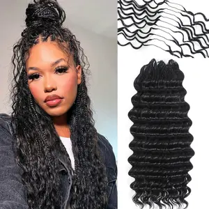 Urbeauty Feather Crochet Human Hair for Black Women, Deep Wave for Boho Braids, Pre-Looped, Knotless & Invisible Finish, 100% Human Hair, Soft, Lightweight & Reusable, Beginner-Friendly