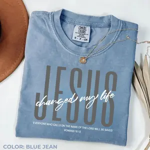 Comfort Colors Jesus Changed My Life T-Shirt, Romans 1013 Bible Verse Tshirt, Christian T-shirt, Faith-based Religious Gift For Him, Jesus Tee, Womenswear - TrendWear USA