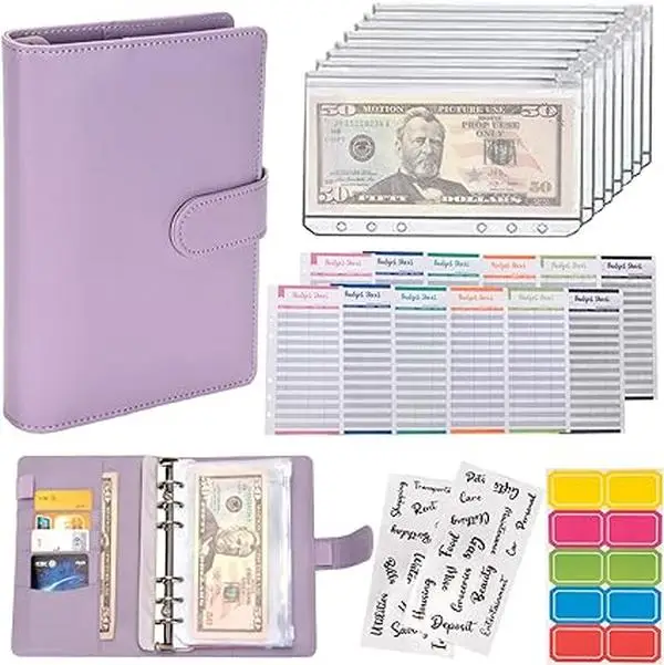 Budget Binder Cash Envelopes for saving challenge for Cash Leather A6 budget book binder with Zipper envelopes