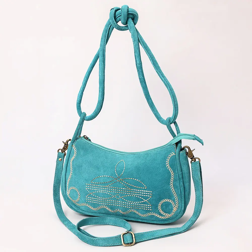 American Darling Boot Stitched Vegetable-Tanned Full Grain Genuine Suede Leather Cross body Bag with YKK Zipper