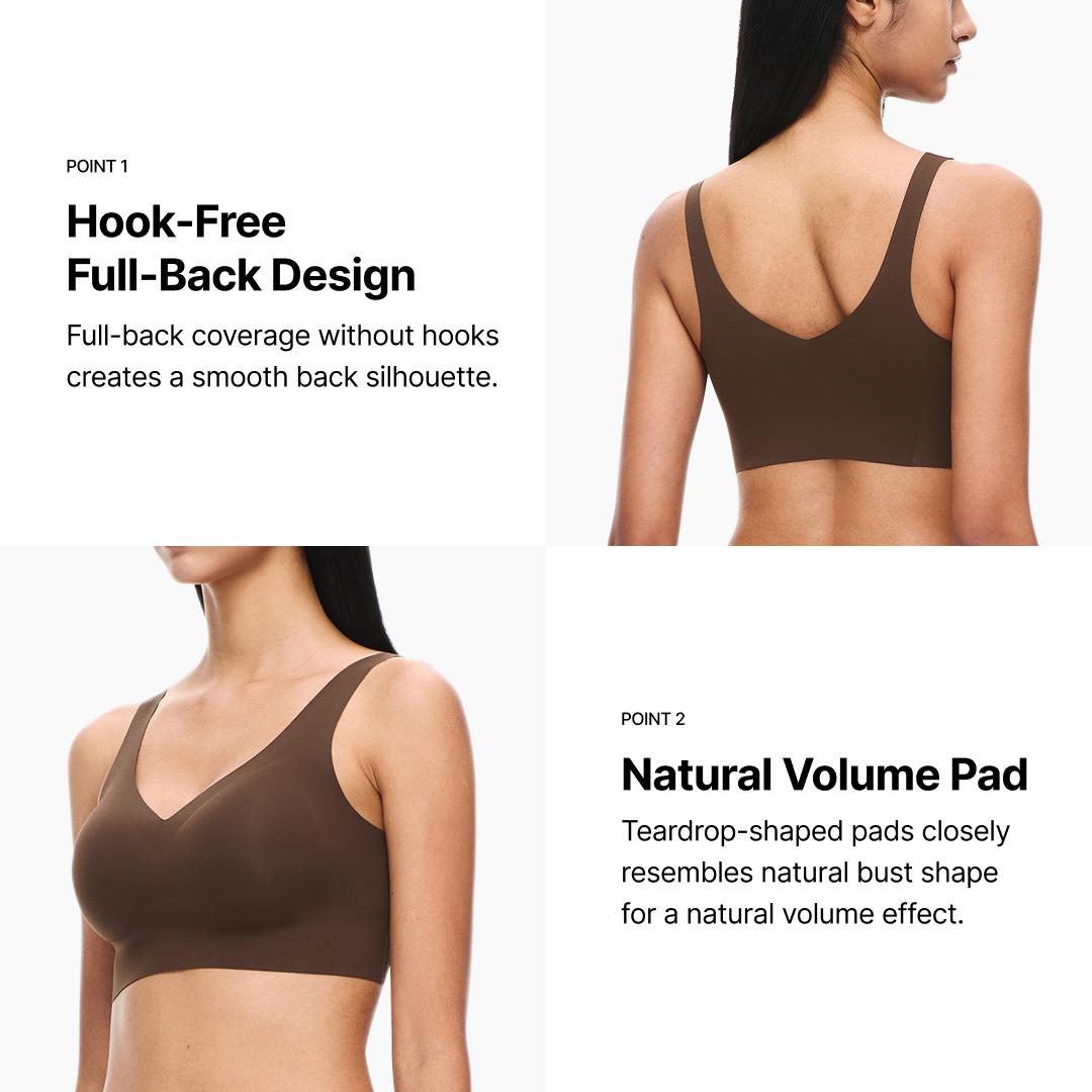 [VERISH] Cool Fit Bra Volume No-Hook - SIZE UP RECOMMENDED - Korean Seamless Wire-Free Bralette Deep V - Comfortable Everyday Bra No Underwire for Women